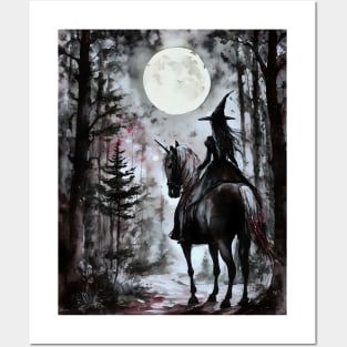 The Witch and Her Dark Unicorn ~ In Darkling Woods Posters and Art